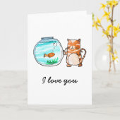 ラブカードの猫と金魚 カード (黄色い花)