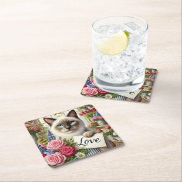 ラブカード付きキャットフローリスト スクエアペーパーコースター
