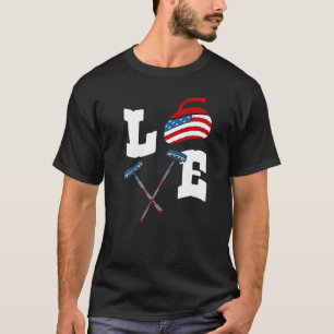 ラブカーリングロックブロムアメリカ国旗USA冬I Tシャツ