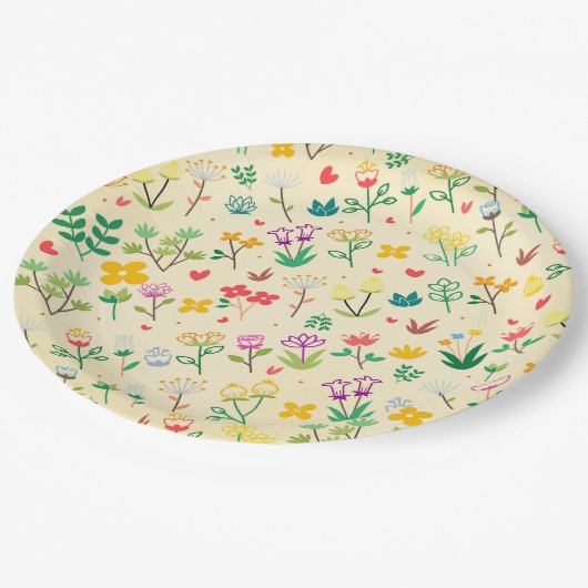 ラブガーデン春の花&ハートバースデーパーティー ペーパープレート (アングル)