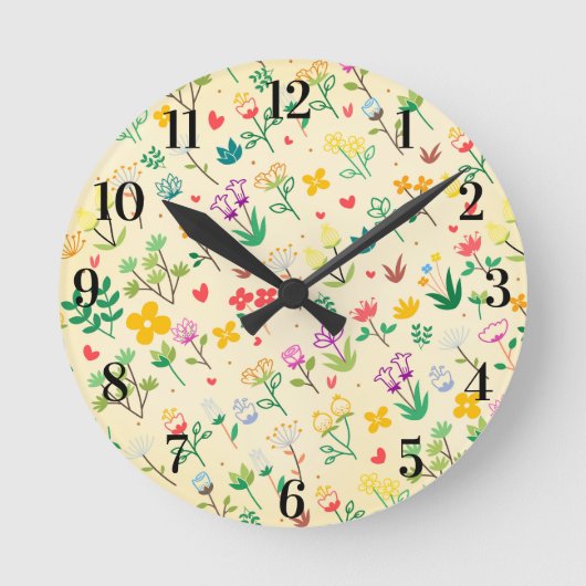ラブガーデン春の花&ハート ラウンド壁時計 (正面)