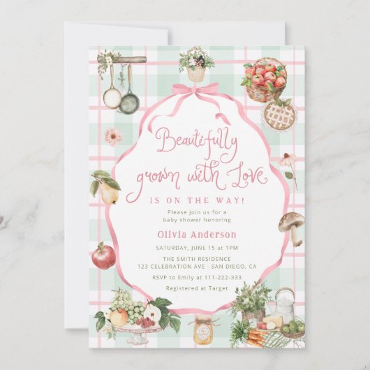 ラブガールのベビーシャワーで美しく成長 招待状 (正面)