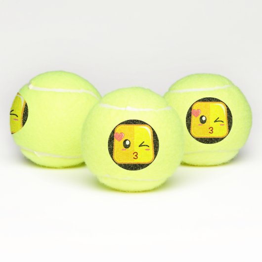 ラブキススクエア絵文字顔はおもしろいス遊ポーツを持つ テニスボール (マルチ)