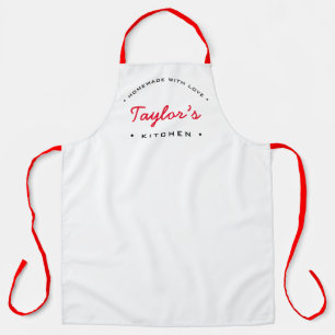 ラブキッチン付きホワイトレッドパーソナライズされた手作り エプロン