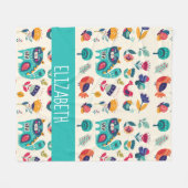 ラブキャッツスカンジナビアフォークアートガールズデコール フリースブランケット (正面(横))