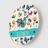 ラブキャッツスカンジナビアフォークアートガールズデコール ラージ壁時計 (傾斜)