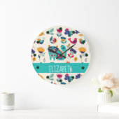 ラブキャッツスカンジナビアフォークアートガールズデコール ラージ壁時計 (ホーム)