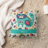 ラブキャッツスカンジナビアフォークアート花鳥名 クッション (ブランケット)