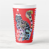 ラブキャッツマメリースのクリスマスレッドラテマグカップ カフェラテマグ (正面)