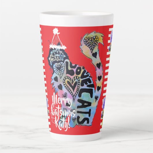 ラブキャッツマメリースのクリスマスレッドラテマグカップ カフェラテマグ (正面)