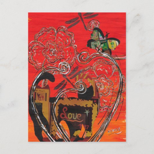 ラブキャットとバタフライハガキ ポストカード (正面)