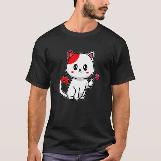 ラブキャットと赤いハート Tシャツ (正面)