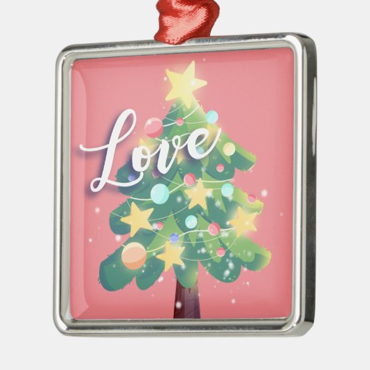 ラブキャプションカートンクリスマスツリーピンク メタルオーナメント (左)