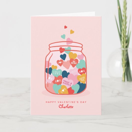 ラブキャンディハートメッセージメイソンジャールバレンタイン シーズンカード (正面)