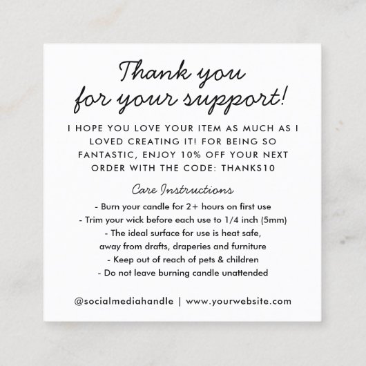 ラブキャンドルで手作り感謝していのバジェット気にド スクエア名刺 (裏面)