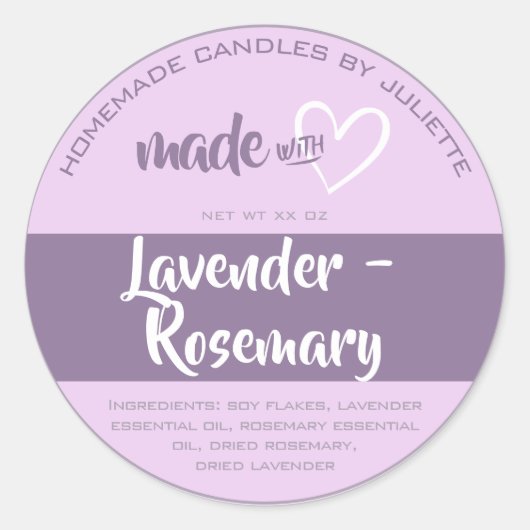 ラブキャンドルハートラベンダー製 ラウンドシール (正面)