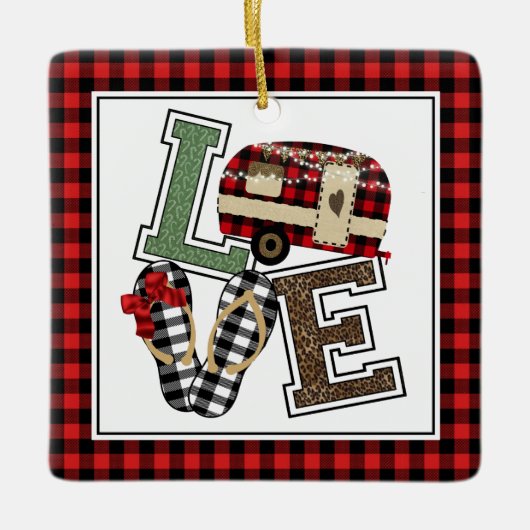 ラブキャンピングモダンクリスマスキャンパービーチサンダル セラミックオーナメント (正面)