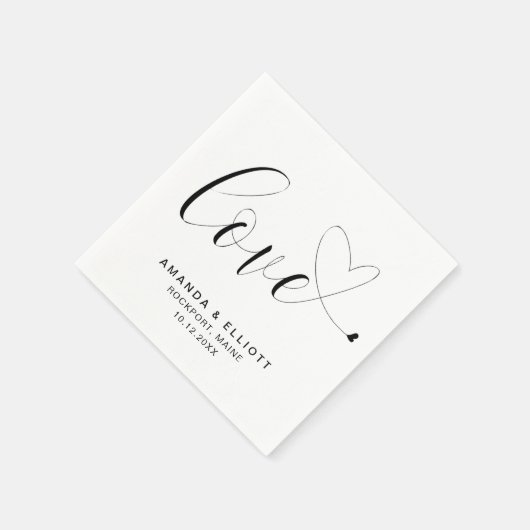 ラブキュートハート白黒タイポグラフィ結婚ズ スタンダードカクテルナプキン (角)