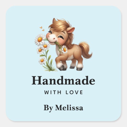 ラブキュートポニー食べデイジー手作り スクエアシール (正面)
