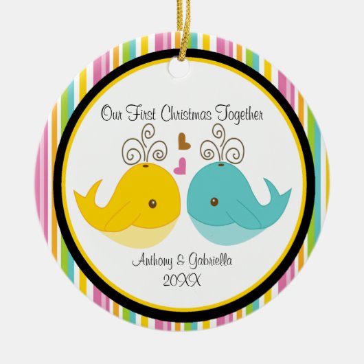 ラブクジラ夫婦クリスマスオーナメント セラミックオーナメント (正面)