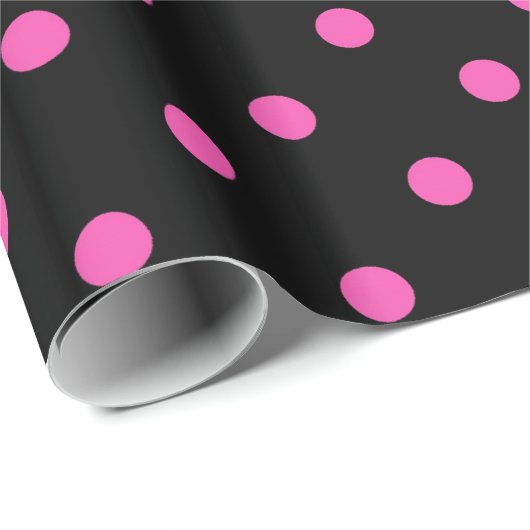 ラブクラシックル、ピンクエレガントとブラックの水玉模様 ラッピングペーパー (ロールコーナー)