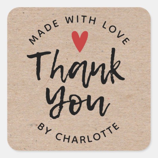 ラブクラフトで手作りありがとう素朴クラフトクラシック スクエアシール (正面)