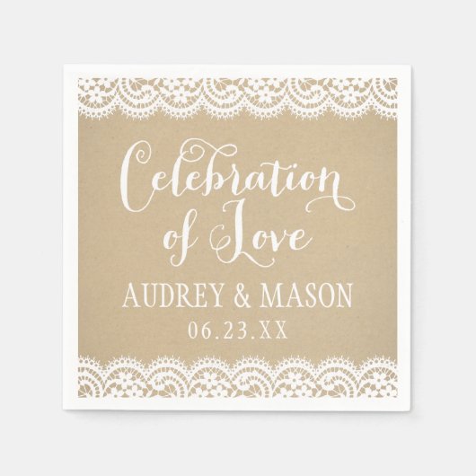 ラブクラフト素朴アンド結婚レースお祝い スタンダードカクテルナプキン (正面)