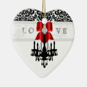 ラブクリストマスシャンデリアハートボウオーナメントレッド セラミックオーナメント (右)