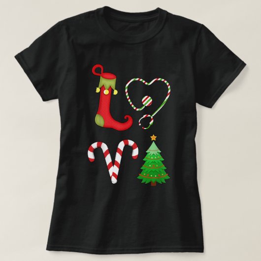 ラブクリスマスステソスコープナースツリー小妖精や小人キャンディXm Tシャツ (デザイン正面)
