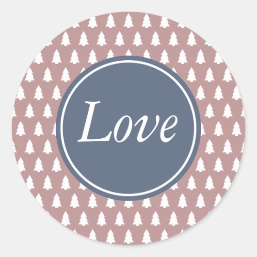 ラブクリスマスツリーパターンブルーホワイトパープルバラ ラウンドシール (正面)