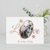 ラブクリスマスファミリー写真スノーフレークバラ金ゴールド 箔シーズンカード (立ち正面)