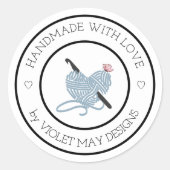 ラブクロチェットフックハート型糸で手作り ラウンドシール (正面)