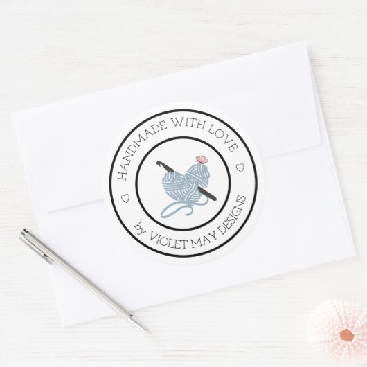 ラブクロチェットフックハート型糸で手作り ラウンドシール (封筒)