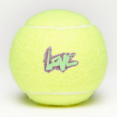 ラブグラフィティパープルグリーンのミントタイポグラフィドット テニスボール (正面)