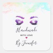 ラブグラマラスな紫色の目の水色で作られる スクエアシール (正面)