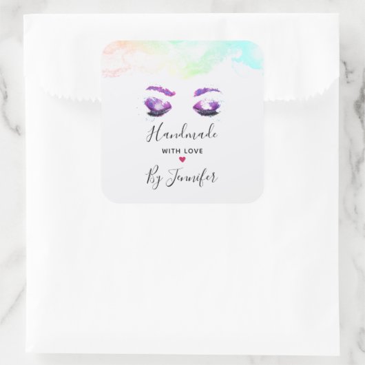 ラブグラマラスな紫色の目の水色で作られる スクエアシール (バッグ)