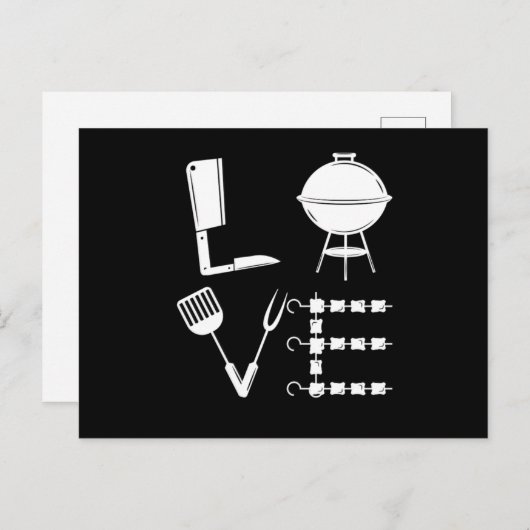 ラブグリルステーキBBQバーベキューグリルシェフギフト ポストカード (正面/裏面)