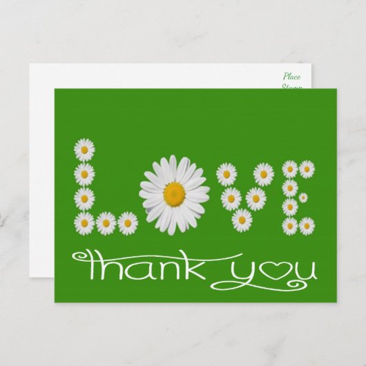 ラブグリーンと白フローラサンキューデイジー花 ポストカード (正面/裏面)