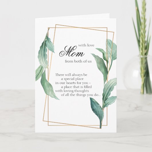 ラブグリーンと金ゴールドトロピカル葉のお母さん カード (正面)