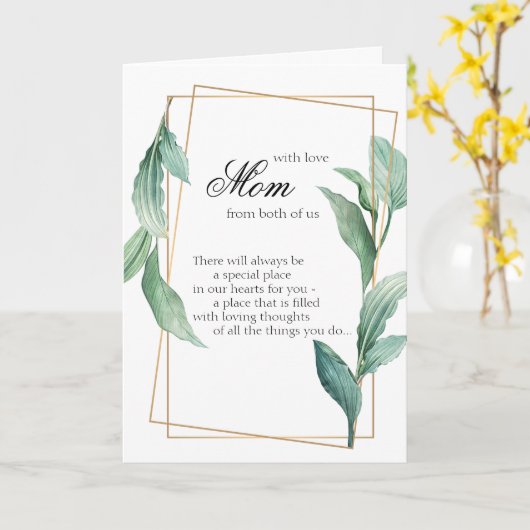 ラブグリーンと金ゴールドトロピカル葉のお母さん カード (黄色い花)