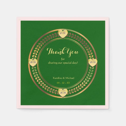 ラブグリーンウェディング紙パーティーイベント スタンダードカクテルナプキン (正面)