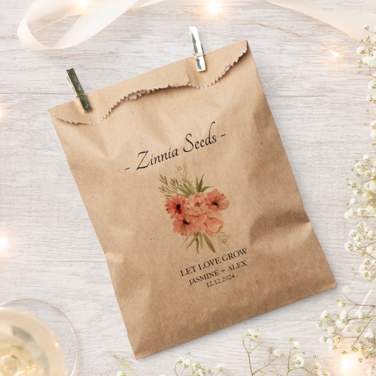 ラブグロウル《植物》百日草種子結婚式の引き出物バッグ フェイバーバッグ (クリップ留めされた状態)