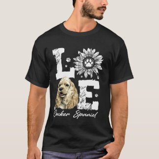 ラブコッおもしろいカースパニエル犬ドッグポーヒマワラバーオーバー Tシャツ