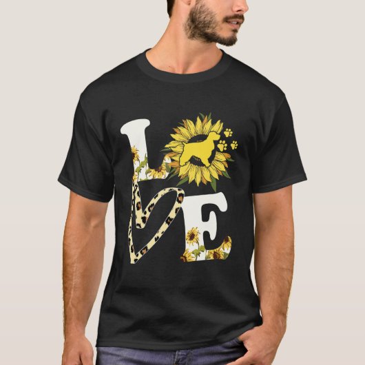 ラブコッカースパニエル犬ひまわり犬の恋人 Tシャツ (正面)