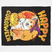 ラブコーギドッグハロウィンキャンディカボンプキンおもしろいかわいい フリースブランケット (正面(横))