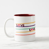 "ラブコーヒーマグ – ラ鮮やかインカラフルズデザイン" ツートーンマグカップ (左)