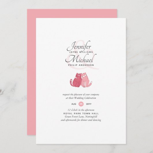 ラブコーモダンラル結婚式招待状の猫たち (正面/裏面)