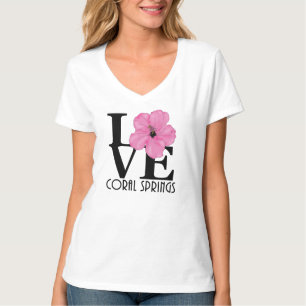 ラブコーラル春フロリダピンクハイビスカス Tシャツ