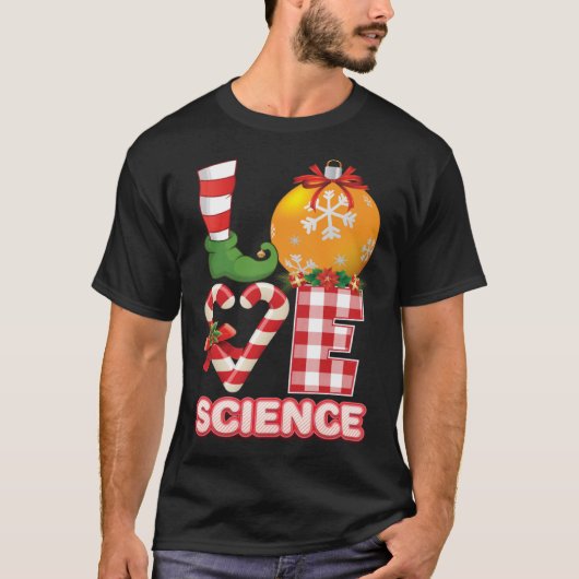 ラブサイエンスサンタ小妖精や小人醜いセーター先生 Tシャツ (正面)
