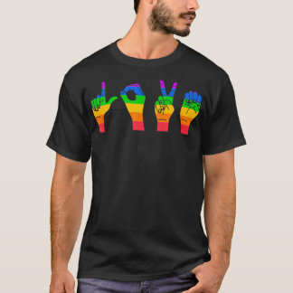 ラブサイン言語可愛いASL LGBTQゲイプライド国旗A Tシャツ